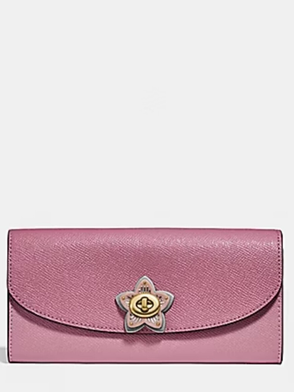 Coach Wildflower Pink Rose Slim Envelope Wallet ID Cards Bills Coins Turnlock 🌸
